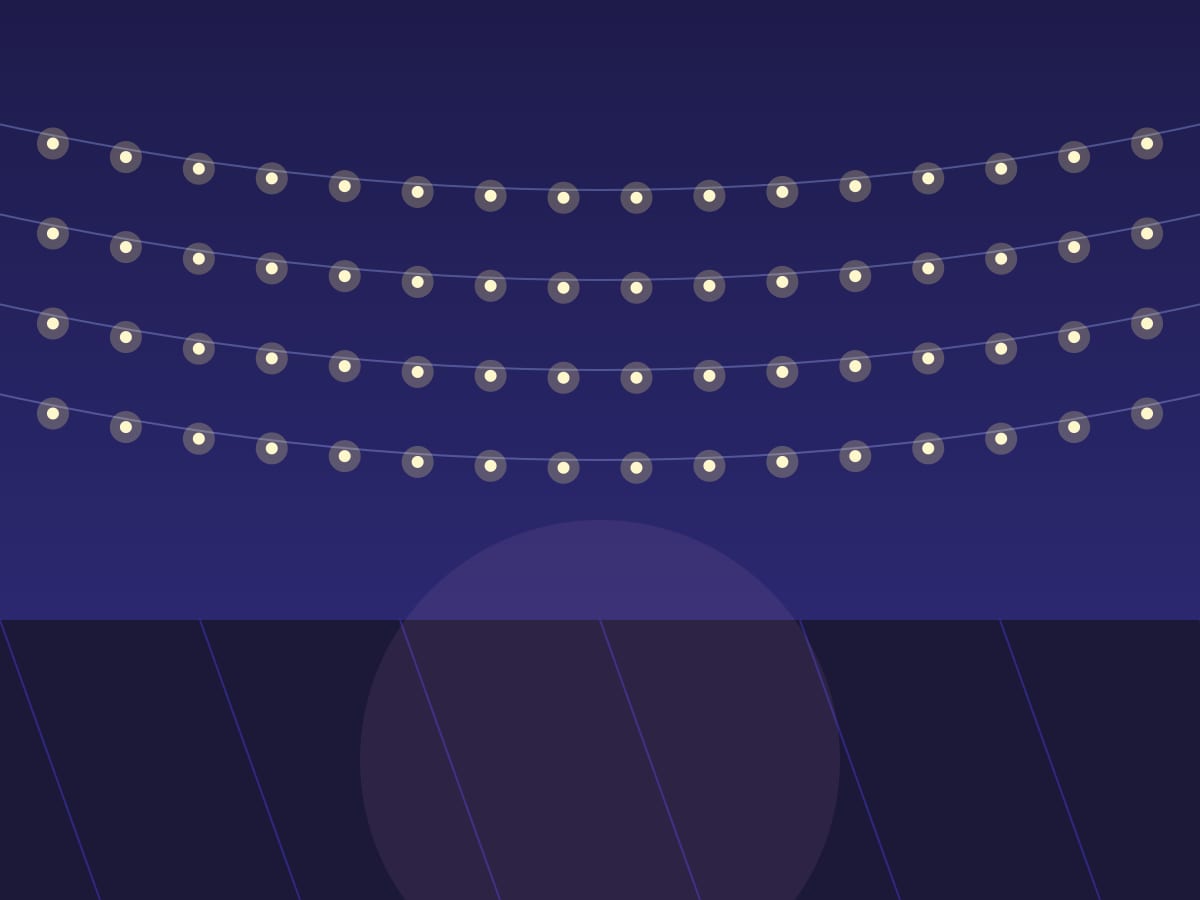 String lights glowing at night