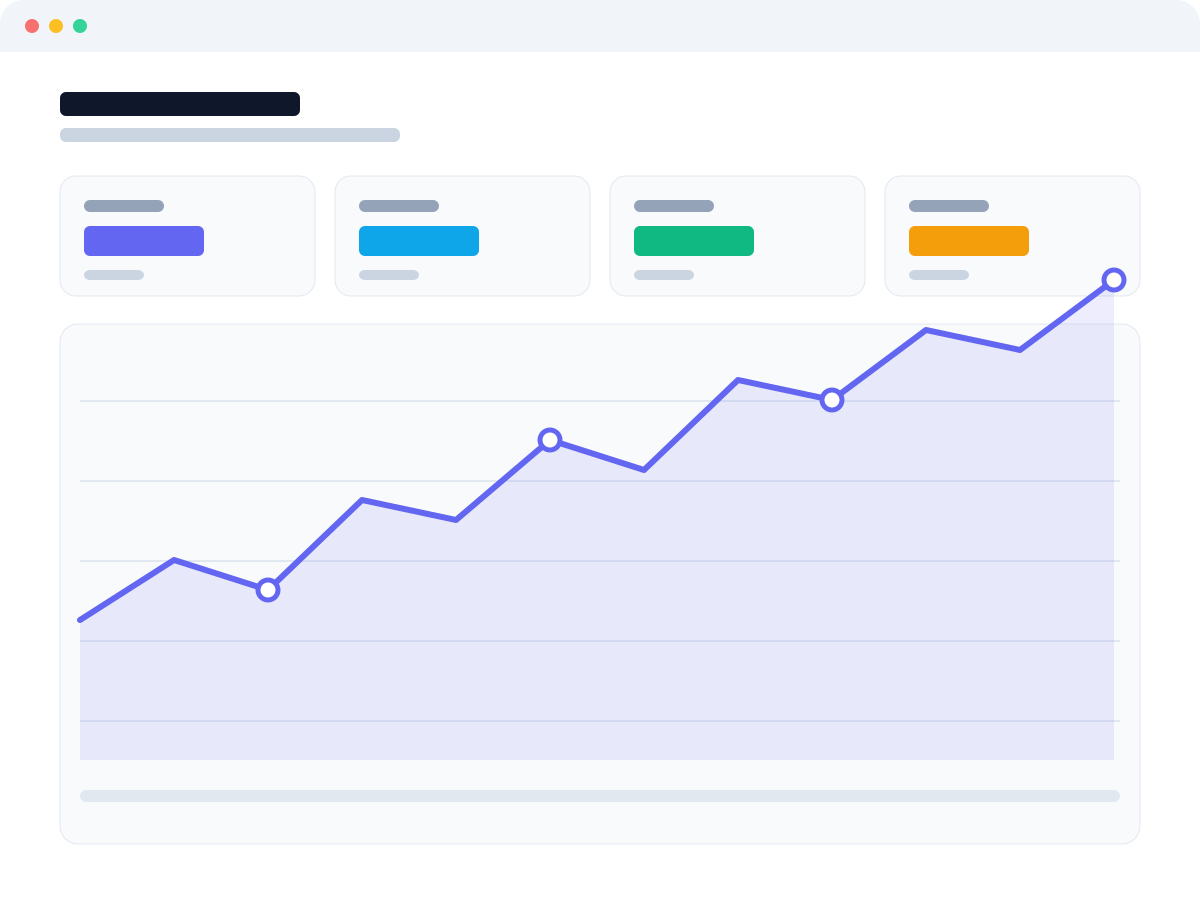 Analytics dashboard with a rising line chart
