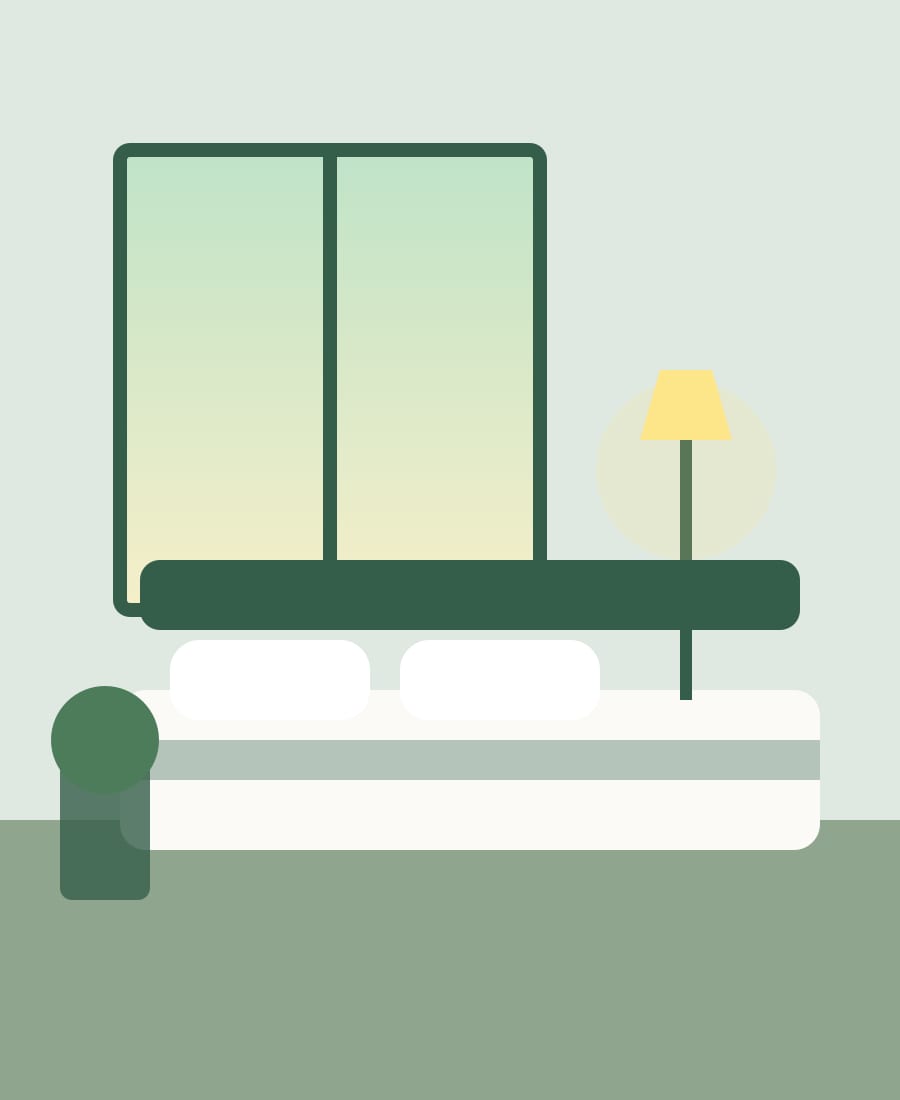 Green-toned room with a large window