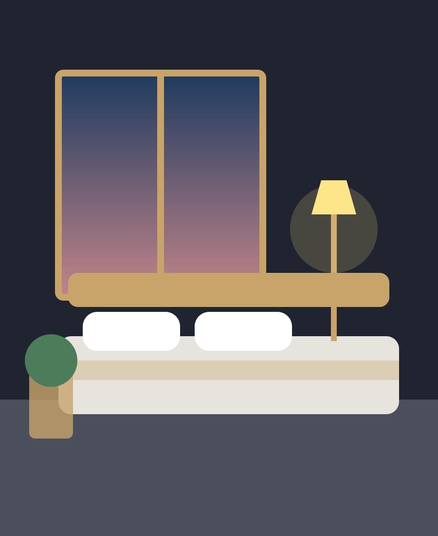 Dark suite with a sunset window