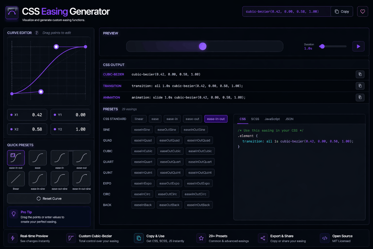 CSS Easing Generator — Cubic-Bezier Editor Free | webdevpuneet.com