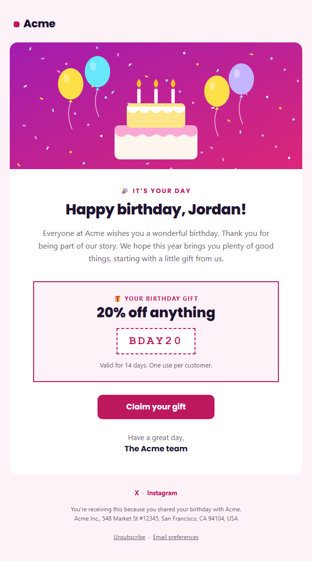 Birthday Email template preview