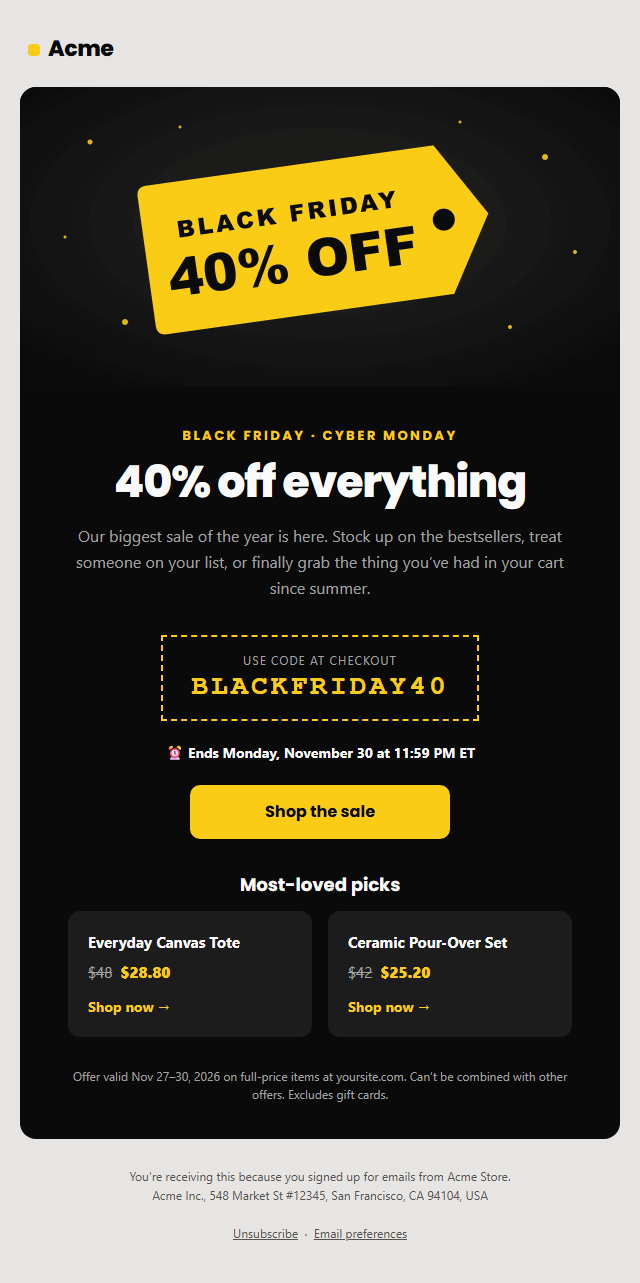 Black Friday Sale Email preview