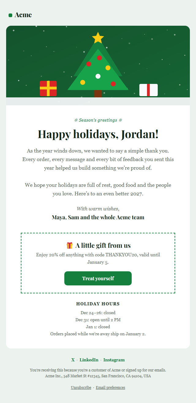 Holiday Greetings Email template preview