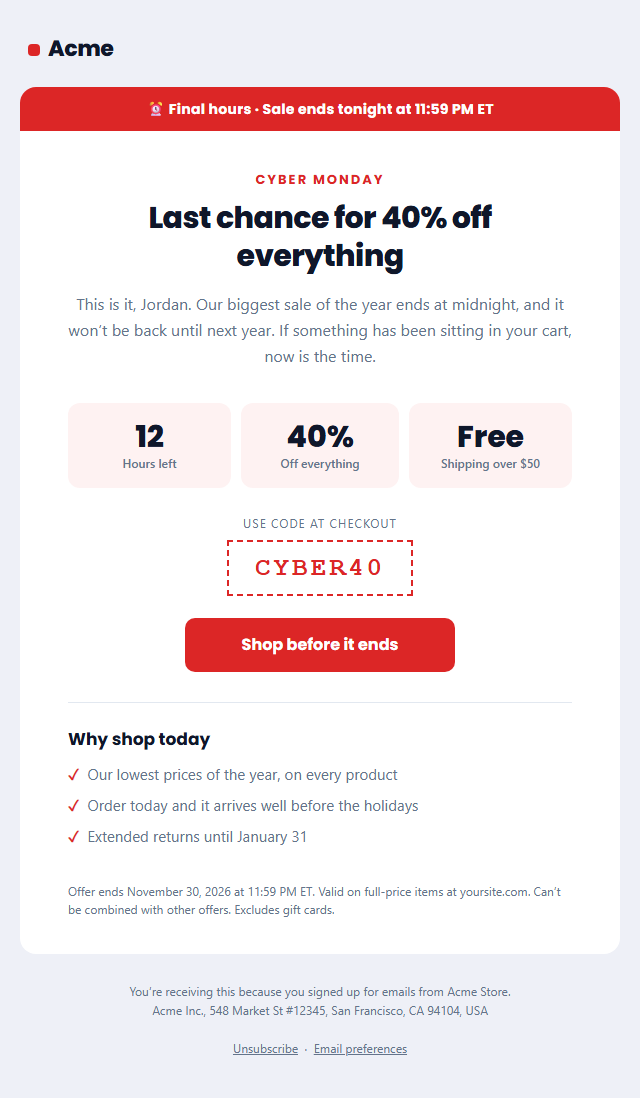 Last Chance Sale Email template preview