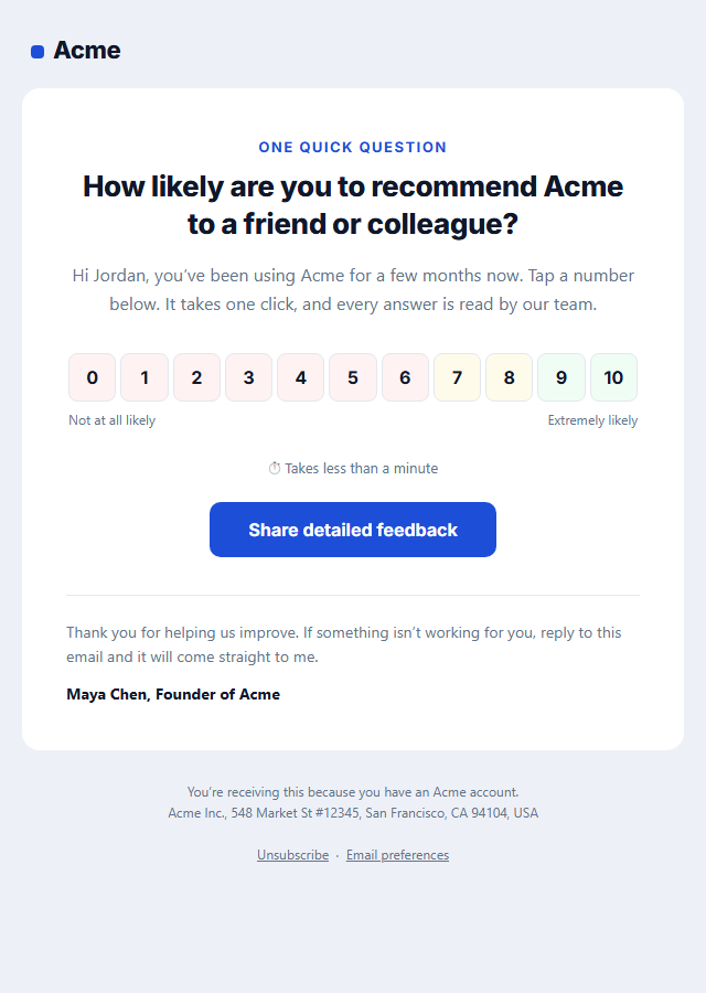 NPS Survey Email template preview