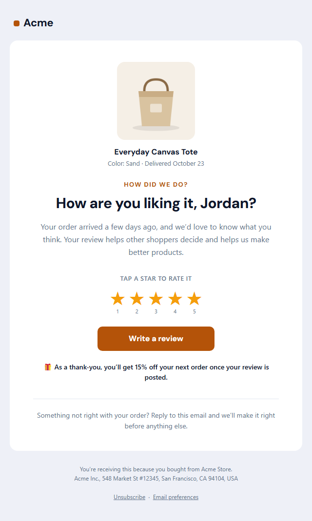 Review Request Email template preview