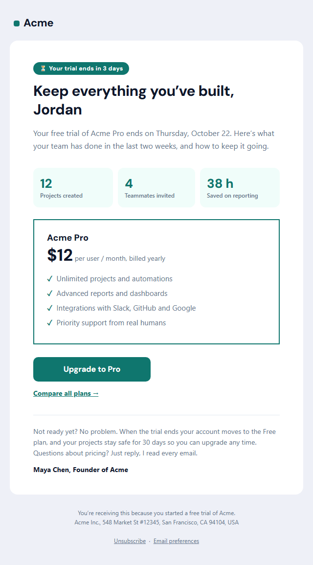 Trial Ending Email template preview