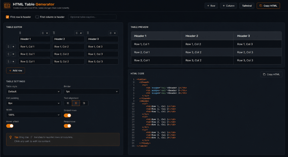 HTML Table Generator