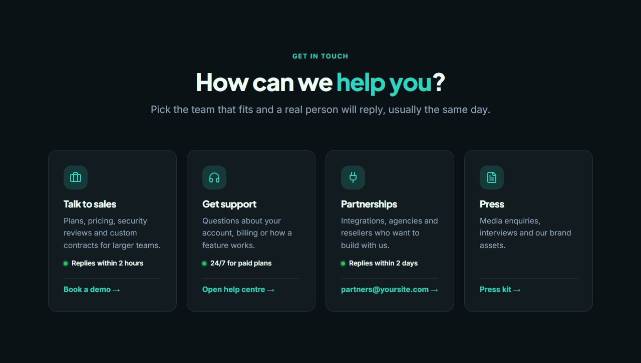Contact Options Cards template preview