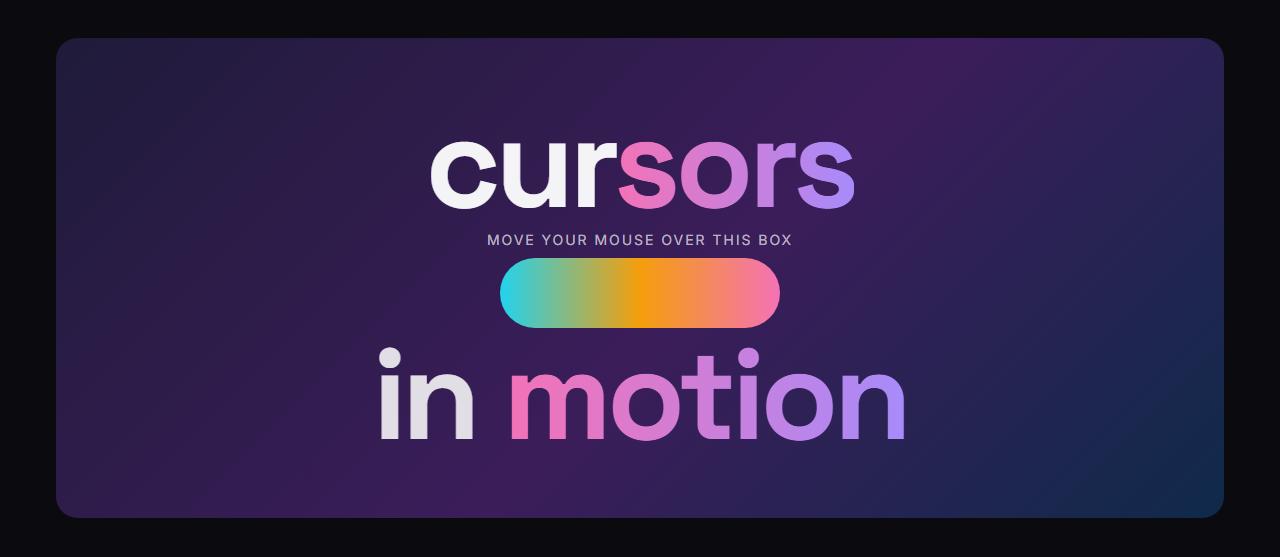 Cursor Follower (Blend Mode Circle): A circle that follows the mouse across the whole page and inverts or recolours the text and images under it with a CSS blend mode. Choose its size (about 50 to 100 pixels or any size you like), colour, blend mode (difference, exclusion, multiply and more), how smoothly it follows, and an optional border thickness and style. It can grow over links and buttons, switches off on touch screens and uses transforms only, so it stays smooth.