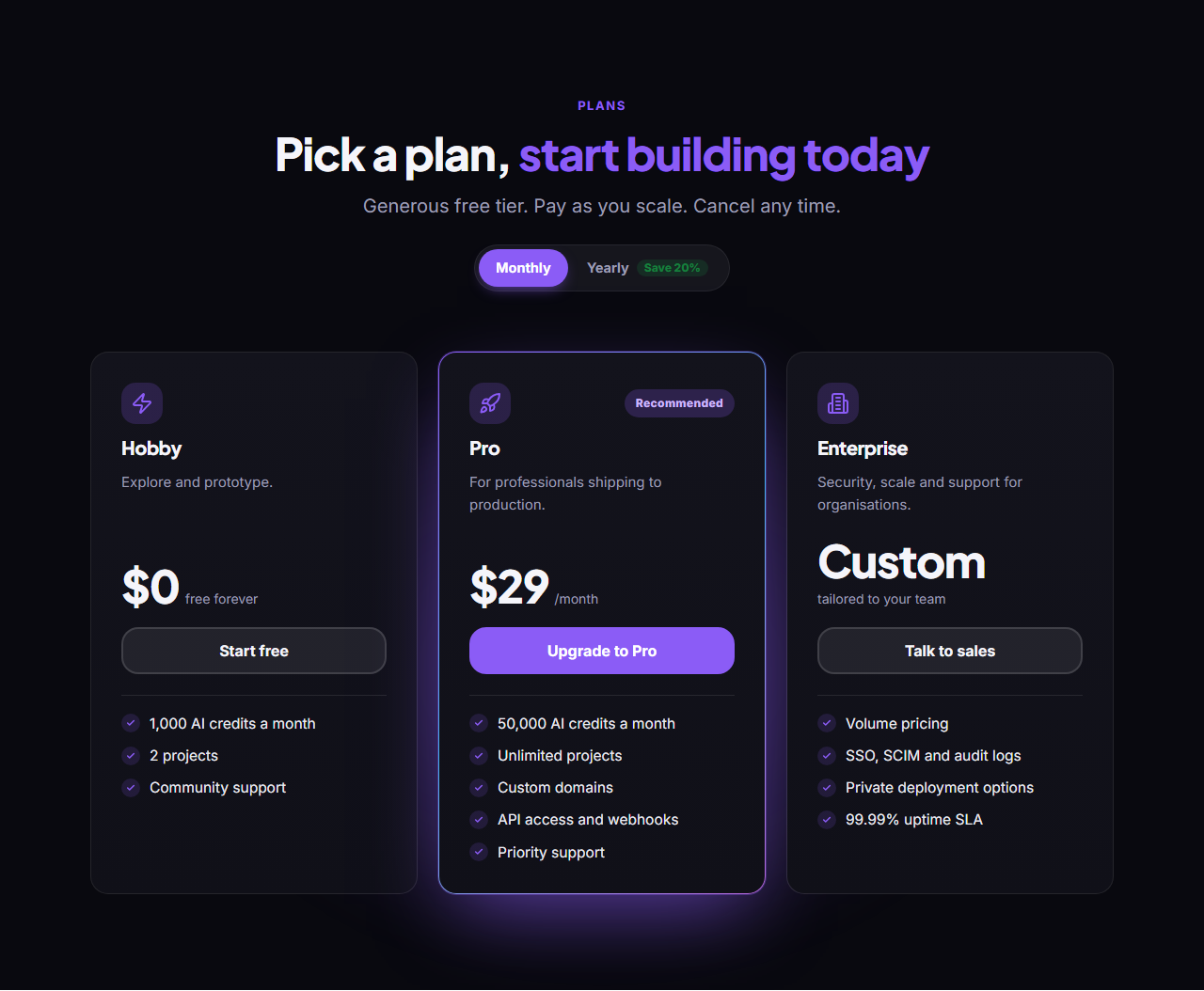 Dark Glow Pricing template preview