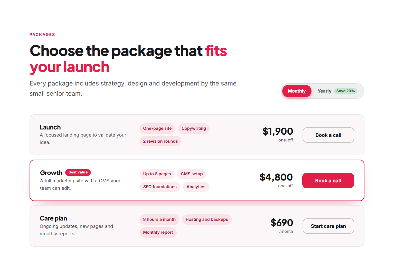 Pricing List Rows template preview