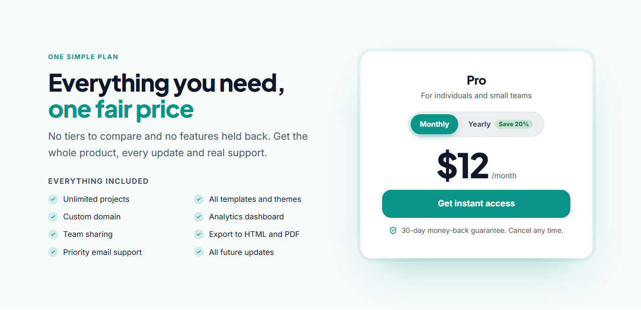 Single Plan Pricing template preview