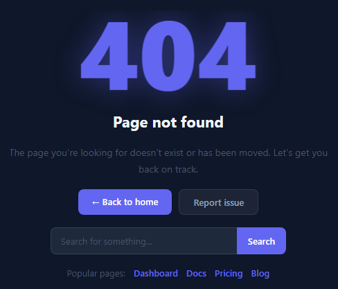 Screenshot of the 404 Error Page snippet rendered live
