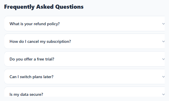 Screenshot of the Accordion / FAQ snippet rendered live
