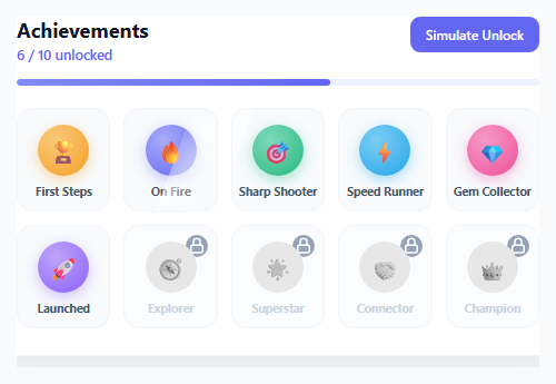 Screenshot of the Achievement Badge Collection Grid snippet rendered live