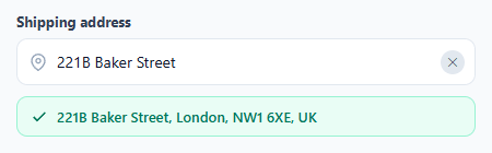 Screenshot of the Address Autocomplete snippet rendered live