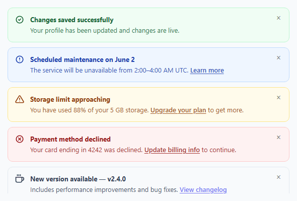 Screenshot of the Alert Banners snippet rendered live