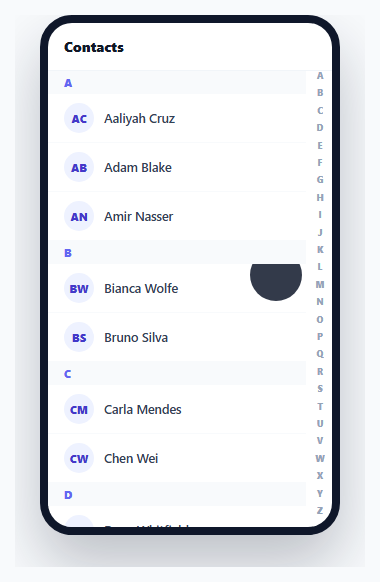 Alphabet Jump Index — Contacts-Style A–Z Scroll Navigation