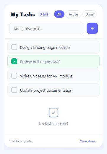 Screenshot of the Animated Task List snippet rendered live