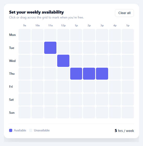 Screenshot of the Availability Scheduler snippet rendered live
