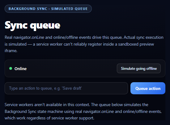 Screenshot of the Background Sync Status Panel snippet rendered live