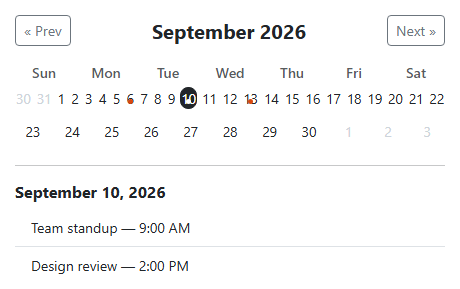 Bootstrap Calendar Event Widget