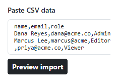 Screenshot of the Bootstrap CSV Import Preview snippet rendered live