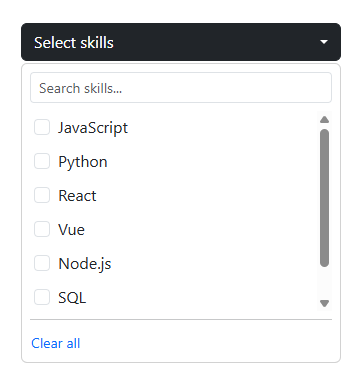 Screenshot of the Bootstrap Multi-Select Dropdown snippet rendered live