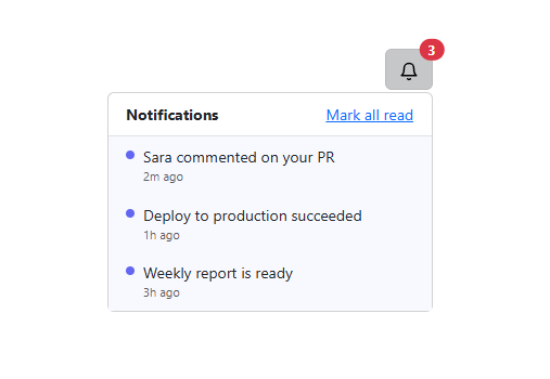 Screenshot of the Bootstrap Notification Center Dropdown snippet rendered live