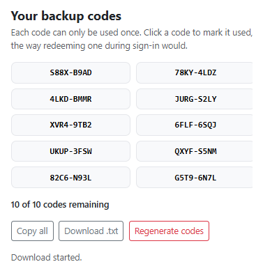 Bootstrap Two-Factor Backup Codes Display