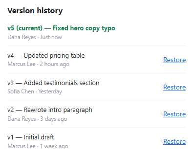 Bootstrap Version History Panel