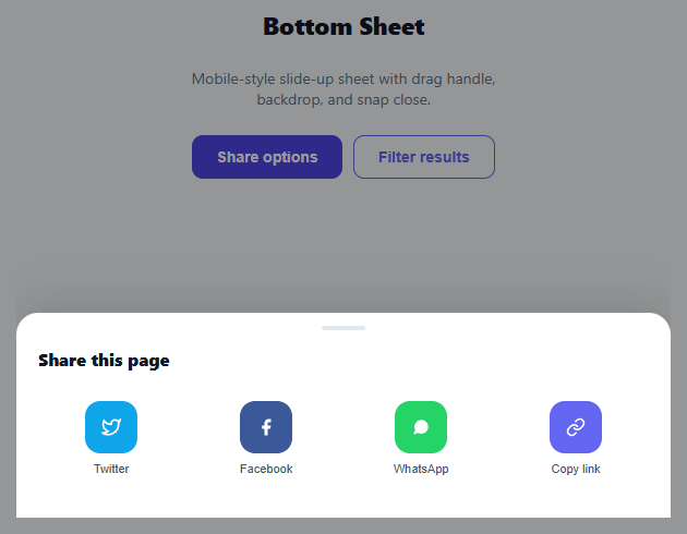 Screenshot of the Bottom Sheet snippet rendered live