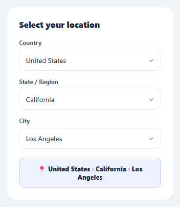 Screenshot of the Cascading Select snippet rendered live