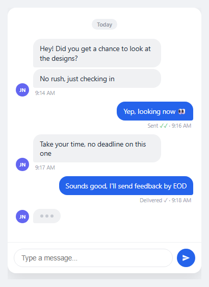 Screenshot of the Chat Message Bubbles with Read Receipts snippet rendered live