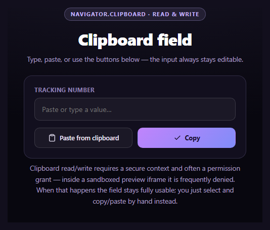 Screenshot of the Clipboard Paste Button snippet rendered live