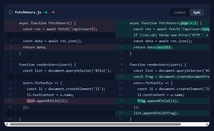 Screenshot of the Code Diff Viewer snippet rendered live