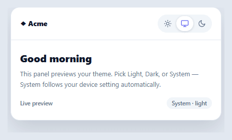 Screenshot of the Color Mode Toggle snippet rendered live