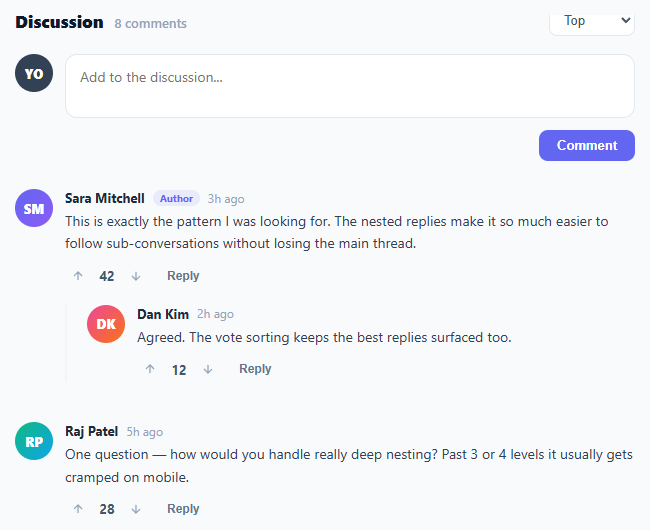 Screenshot of the Comment Thread snippet rendered live