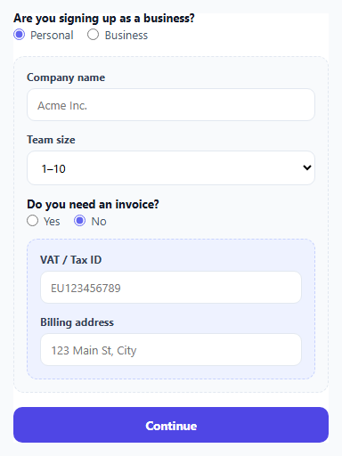 Screenshot of the Conditional Branching Form Fields — Show Only What Applies snippet rendered live