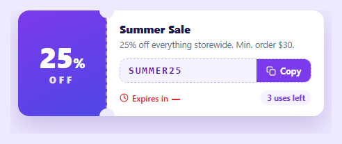 Screenshot of the Coupon Card snippet rendered live