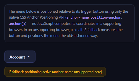 CSS Anchor-Positioned Tooltip Menu
