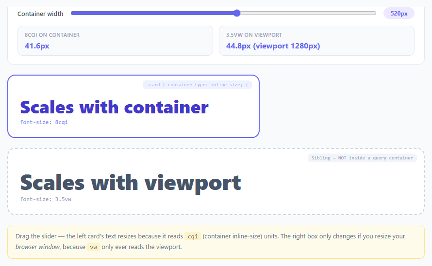 Container Query Units (cqw/cqh) Demo