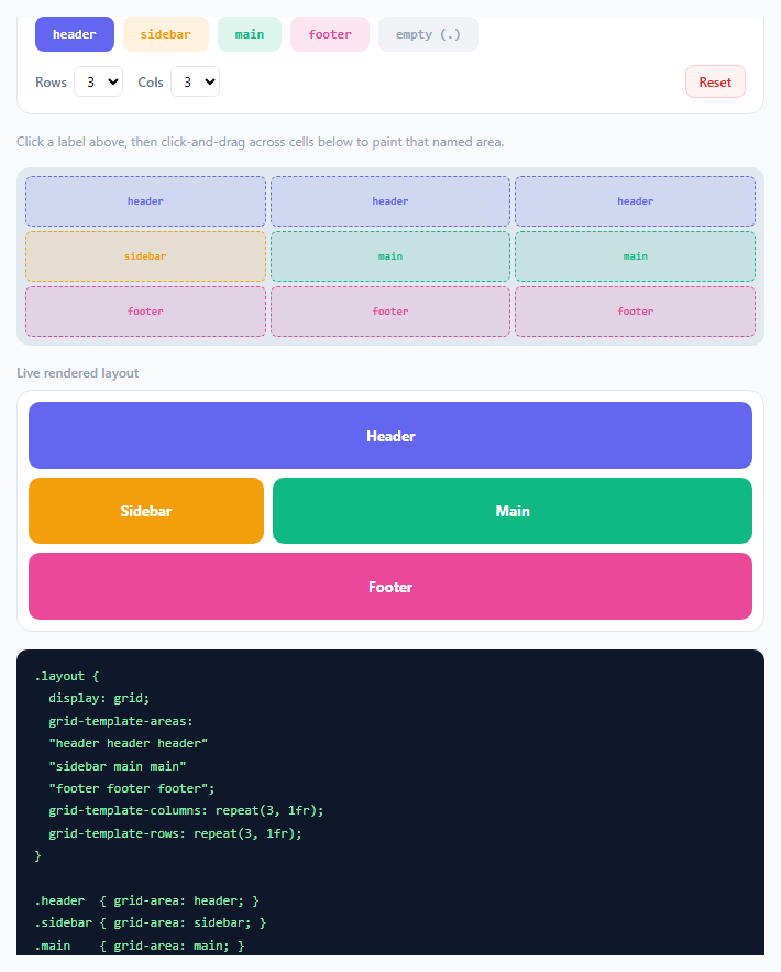 CSS Grid Template Areas Visualizer