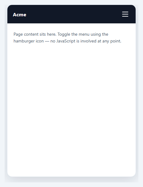 Hamburger Menu — CSS Only Checkbox Hack (No JavaScript)