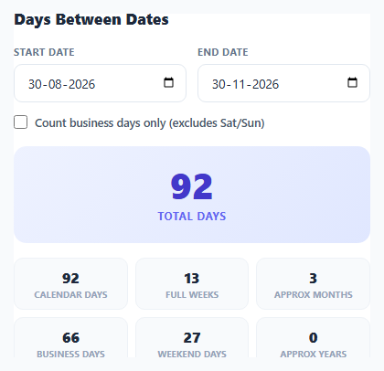 Days Between Dates Calculator