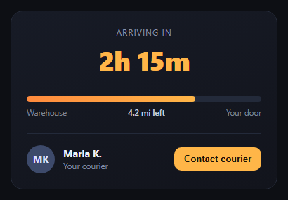 Screenshot of the Delivery ETA Card snippet rendered live