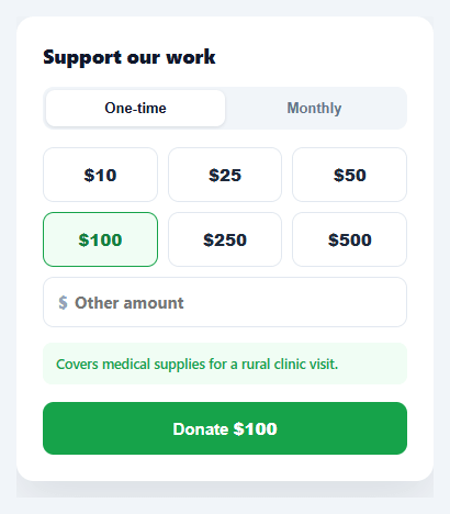 Screenshot of the Donation Amount Picker snippet rendered live