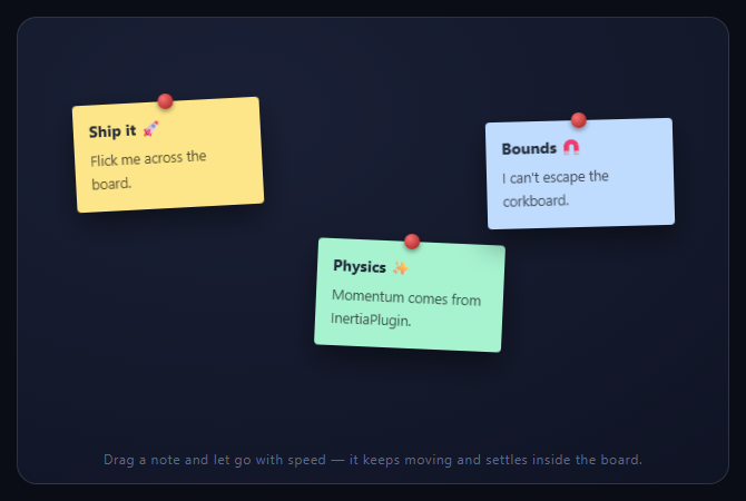 Screenshot of the Draggable Throw Notes snippet rendered live